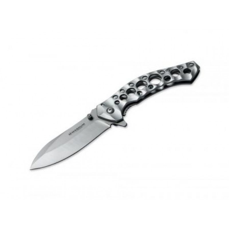 Boker Magnum Slender 3.5" Stonewashed Blade Gray Stainless Steel Handle