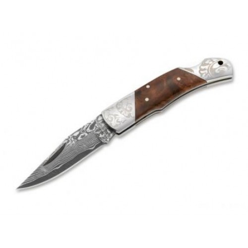 Boker Magnum Damascus Duke Pocket Knife - 2.44" Damascus Blade Wood Handle