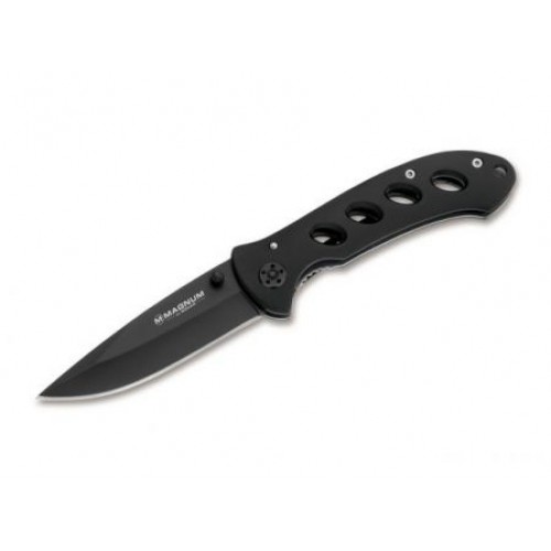 Boker Magnum Linerlock Shadow Pocket Knife - 3.26" Black 440A Steel Blade Aluminum Handle