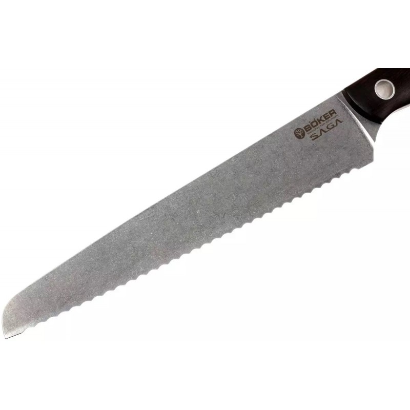 Boker Saga Bread Knife - Satin 9.05" Blade, G10 Handle with Red Fiber Inlays and Gift Box