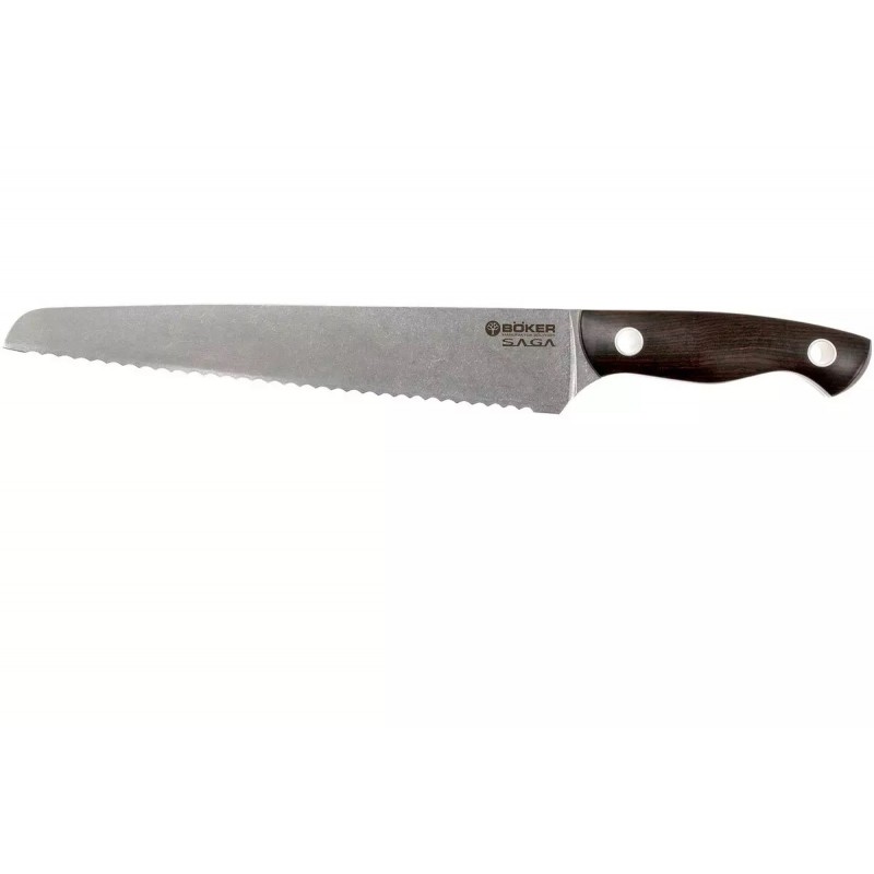 Boker Saga Bread Knife - Satin 9.05" Blade, G10 Handle with Red Fiber Inlays and Gift Box