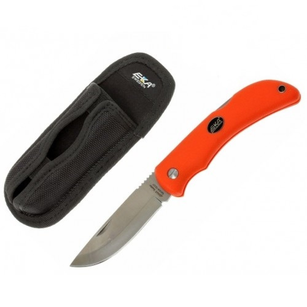 EKA Swede 10 Orange Folding Knife with Leather Sheath - 3.93" Blade