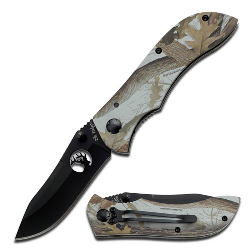 Elk Ridge ER-015 - Manual Folding Knife - 3.25" Blade - Wood Camo Aluminum Handle