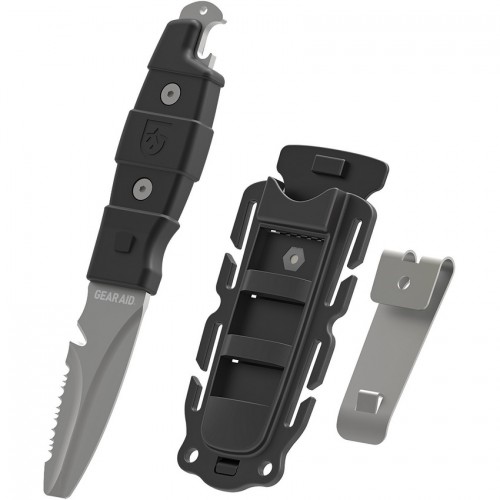 Gear Aid AKUA Paddle and Dive Knife Black - 3" Titanium Coated Double Sided Blade with Line Cutter, Black Sheath