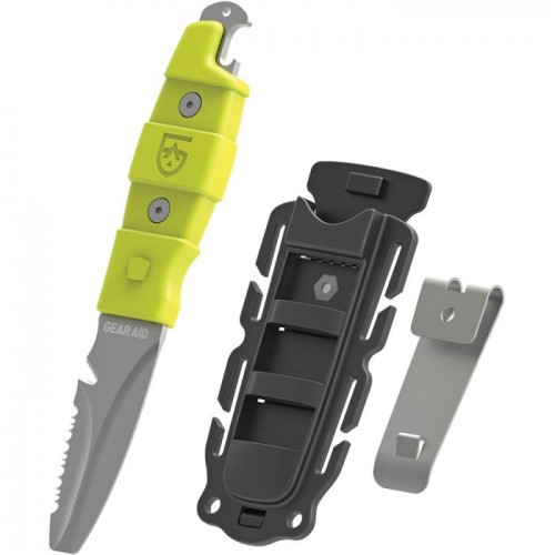 Gear Aid AKUA Paddle and Dive Knife Green - 3" Titanium Coated Double Sided Blade with Line Cutter, Black Sheath