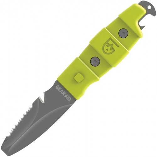 Gear Aid AKUA Paddle and Dive Knife Green - 3" Titanium Coated Double Sided Blade with Line Cutter, Black Sheath