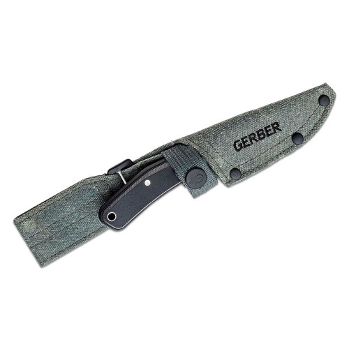 Gerber Downwind Caper Fixed Blade Knife 3.46" Stonewashed DP Blade Black and Grey Handle
