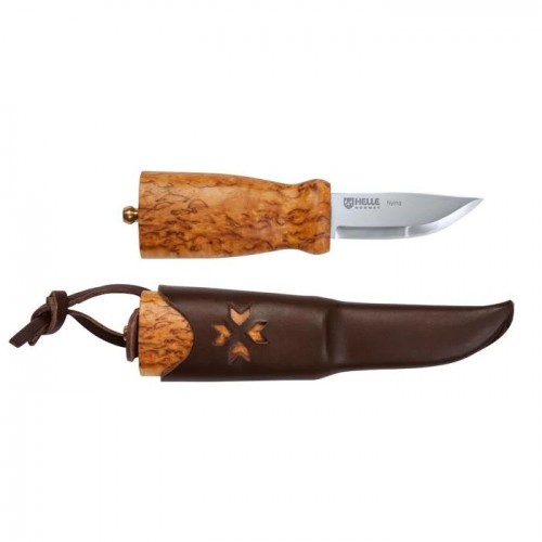 Helle Nying Knife - 2.76" Laminated Steel Blade Curly Birch Handle