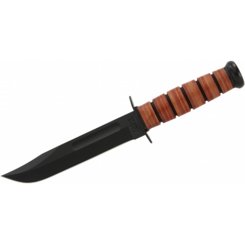 KA-BAR 1217 Full Size USMC Fighting Knife - 7" Plain Blade Leather Handle Leather Sheath