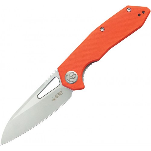 Kubey Vagrant Folding Knife - 3.15" 14C28N Bead Blasted Modified Wharncliffe Blade Orange G10 Handle