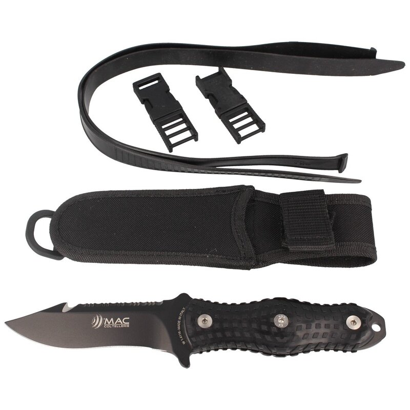 Mac Coltellerie Alli Dive Be Black Diving Knife - 4.72" Blade, Black Handle