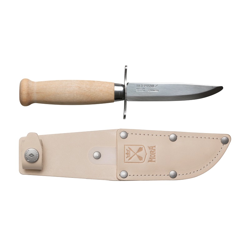 Mora Scout 39 Kids Safe Knife Natural - 3.38" Blunt Tip Blade, Finger Guard, Leather Sheath