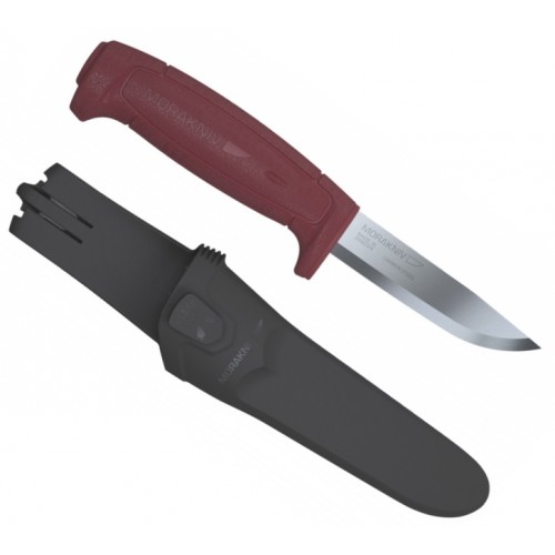 Morakniv Basic 511 Knife - 3.5" Carbon Steel Blade Burgundy Handle Black Sheath