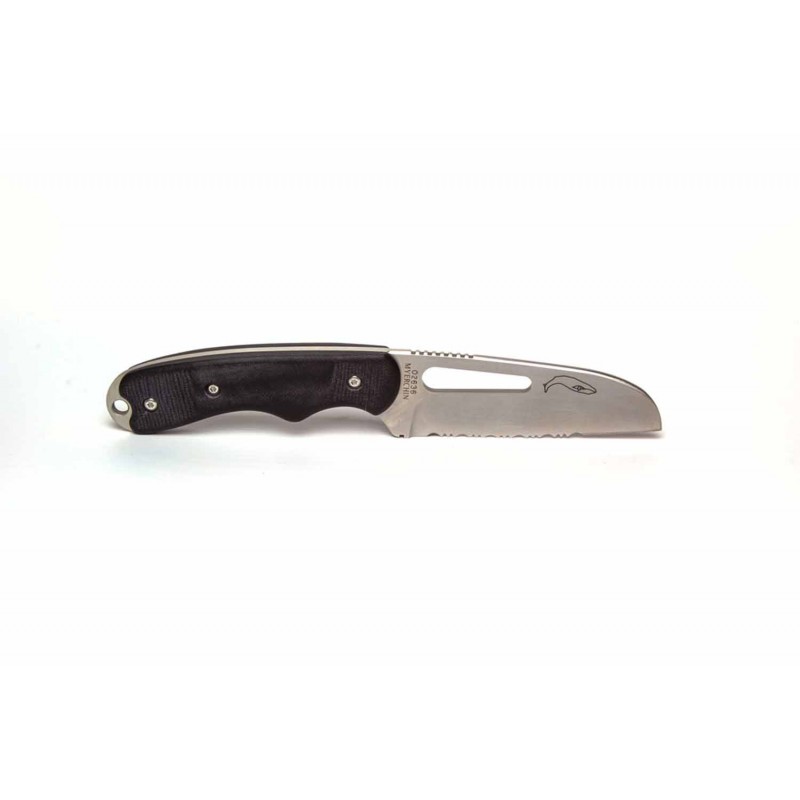 Myerchin B100P G2 Pro Offshore System Rigging Knife - 3.8" Part Serrated Blade, Black G10 Handle, Leather Sheath