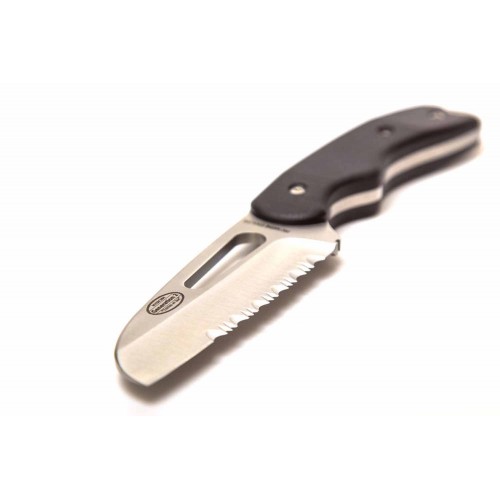 Myerchin B100P G2 Pro Offshore System Rigging Knife - 3.8" Part Serrated Blade, Black G10 Handle, Leather Sheath