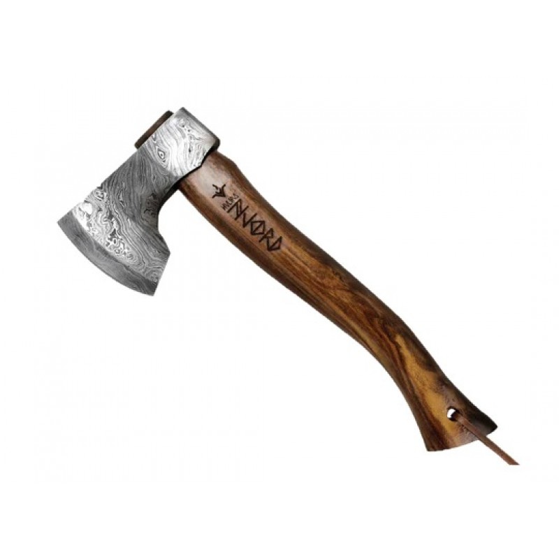 Njord Huldra Medium Camp Axe - 9.3cm Damascus Blade, Red Wood Handle, 692g