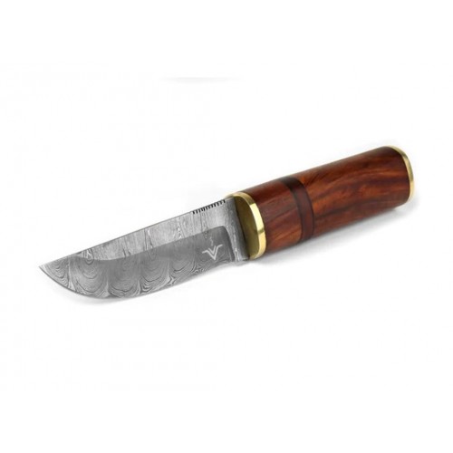 Njord Petri Damascus Puukko Knife - 4.52" Damascus Steel Blade Red Wood Handle