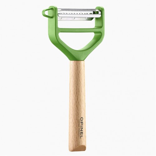 Opinel Green T-Duo Peeler with Wood Handle Dual Blade Standard Peeler Blade and Julienne Blade