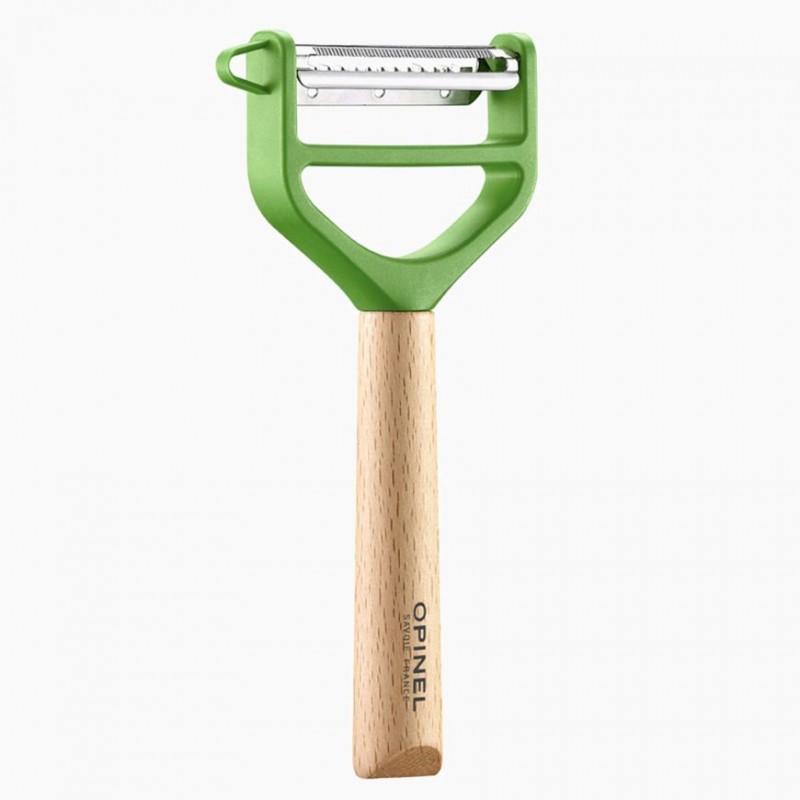 Opinel Green T-Duo Peeler with Wood Handle Dual Blade Standard Peeler Blade and Julienne Blade