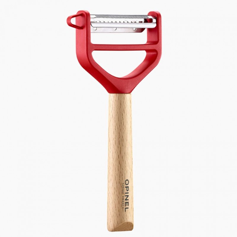 Opinel Red T-Duo Peeler with Wood Handle Dual Blade Standard Peeler Blade and Julienne Blade