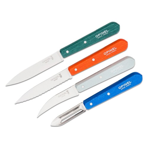 Opinel Primo 4 Piece Essentials Kitchen Knives Set - Multi-Color Hornbeam Handles