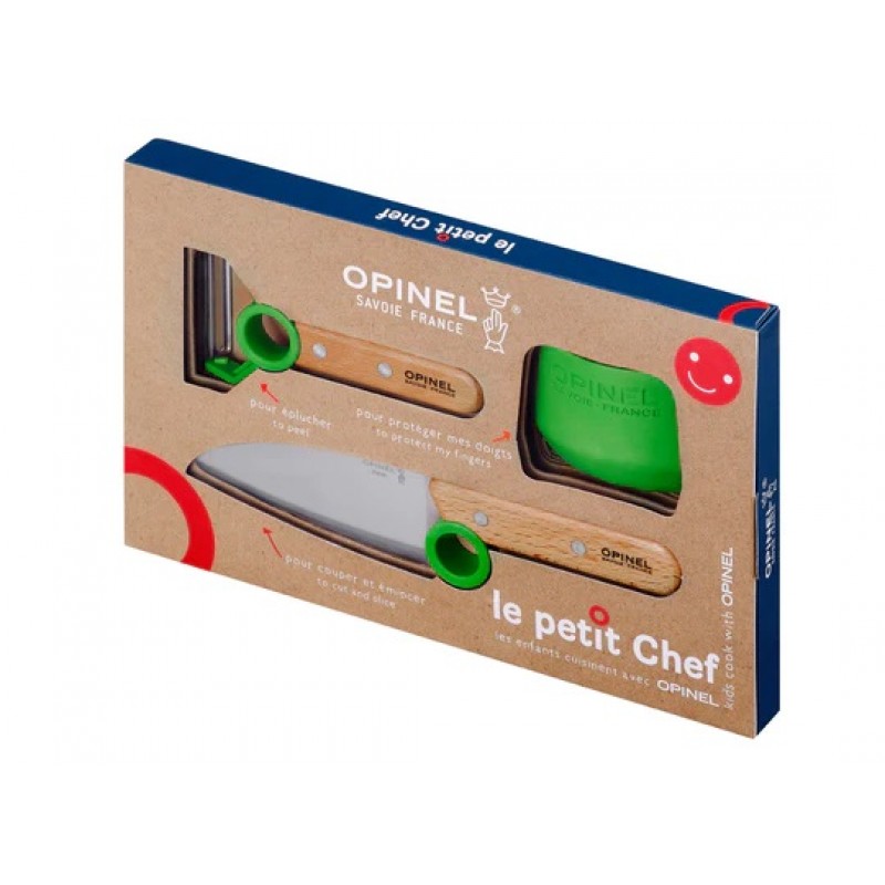 Opinel Le Petit Green Chef Knife Peeler and Finger Guard Box Set
