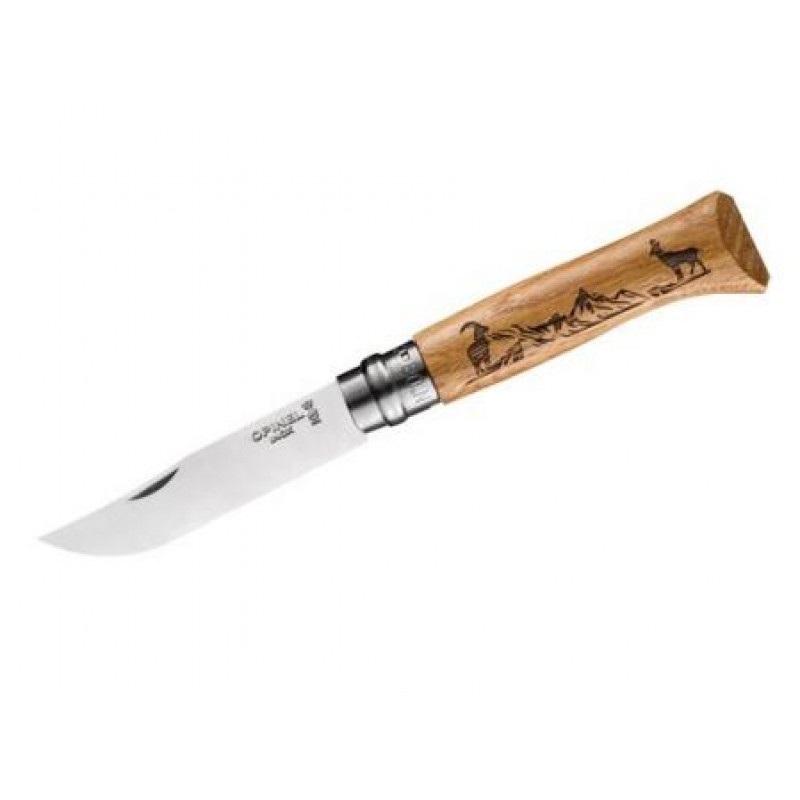 Opinel No. 8 Animalia Knife - Chamois - Laser Engraved Chamois Design