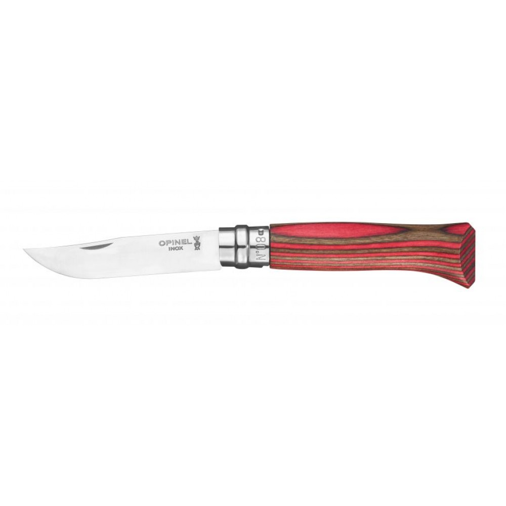 Opinel No.8 Laminated Red Birch Pocket Knife - 3.34" Blade