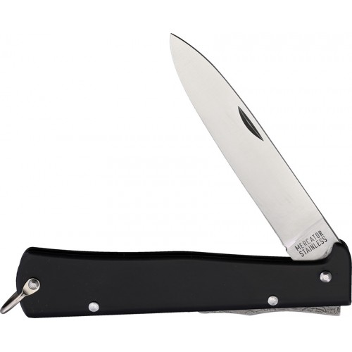 Otter Mercator Lockback SS Pocket Knife - 3.25" Satin Finish Stainless Steel Blade, Black Stainless Handle