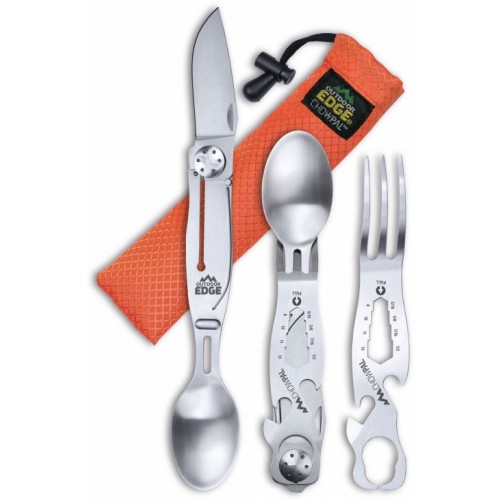 Outdoor Edge ChowPal Utensil Set Multi-Tool, Orange Nylon Carry Pouch