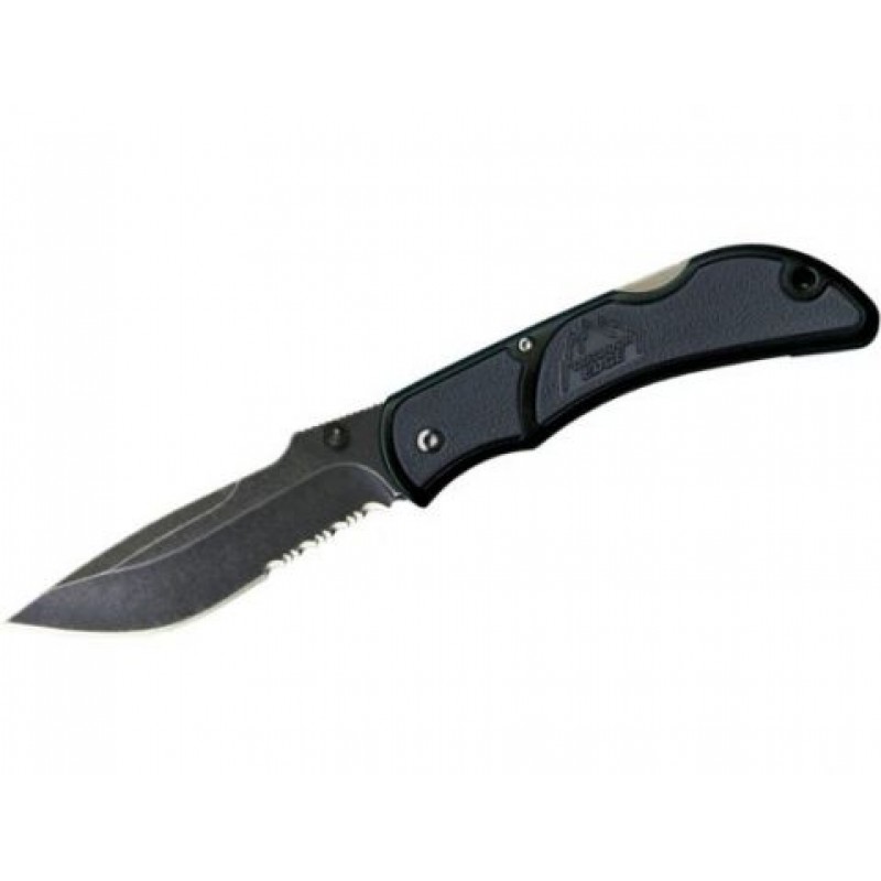 Outdoor Edge Medium Chasm Folding Knife 3.3" Black Stonewash Combo Blade, Gray Zytel Handles
