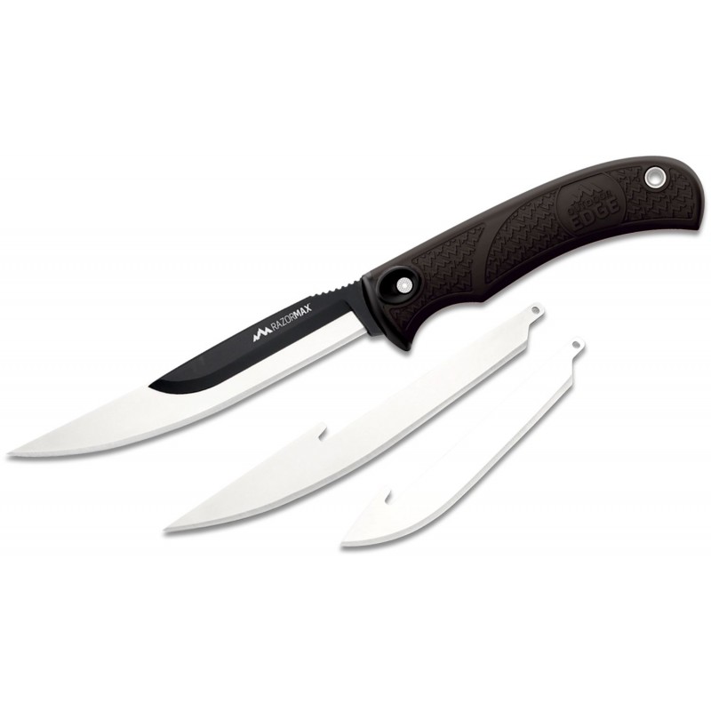 Outdoor Edge RazorMax Fixed Blade Knife 3.5" and 5" Interchangeable Blades, Black Handle, Black Nylon Sheath