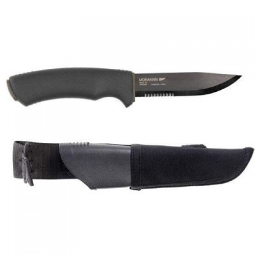 Morakniv Bushcraft Black - 4.37" DLC Coated Stainless Steel Partially Serrated Blade MOLLE Sheath