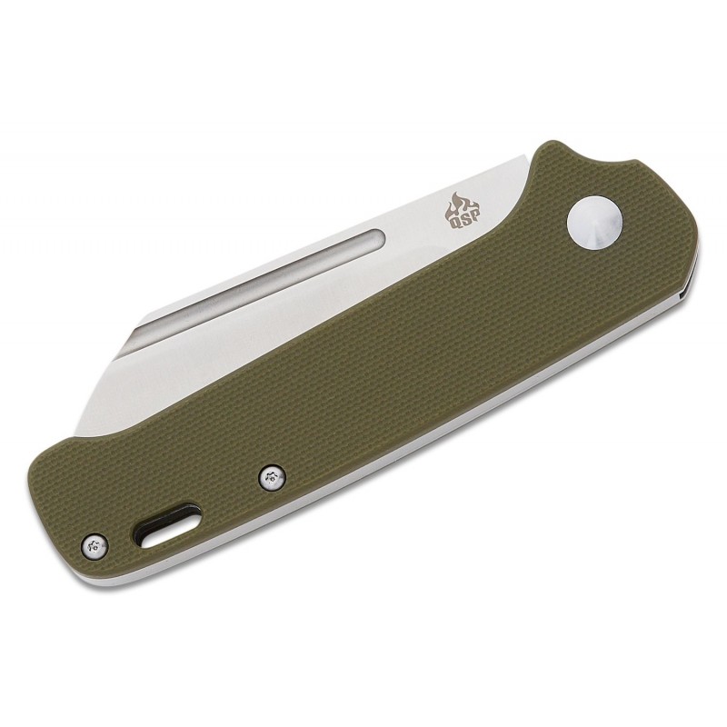 QSP Penguin UK EDC Slipjoint Folding Knife - 3" 14C28N Satin Sheepsfoot Blade Green G10 Handle