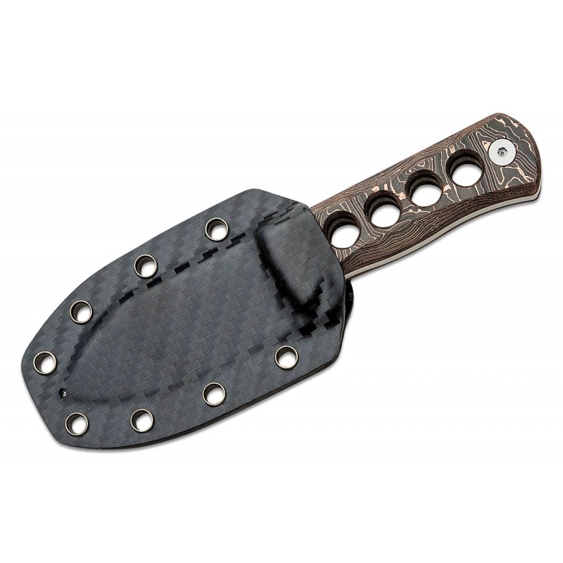 QSP Canary Neck Knife - 2.5" Damascus DP Blade, Copper Foil Carbon Fiber Handle, Kydex Neck Sheath