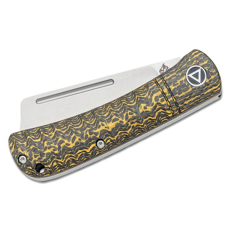 QSP Hedgehog UK EDC Knife - 2.88" 14C28N Satin Cleaver Blade Golden Carbon Fiber Handle