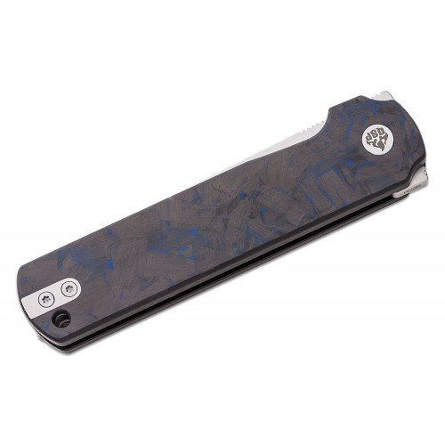 QSP Lark Knife - 3.15" 14C28N Satin DP Blade Black G10 Handle with Blue Shred Carbon Fiber Overlay