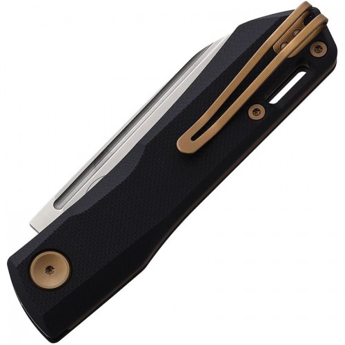 Real Steel Solis Lite UK EDC Knife - 2.9" D2 Satin Sheepsfoot Blade Black G10 Handle with Bronze Accents