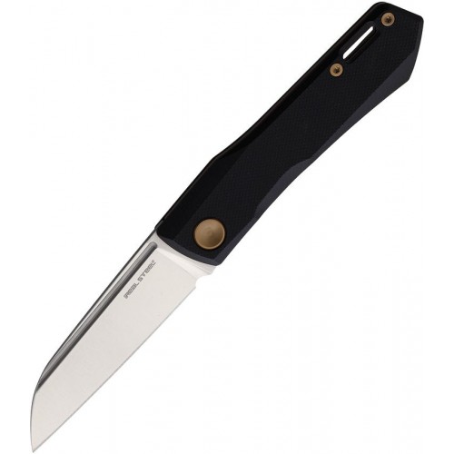 Real Steel Solis Lite UK EDC Knife - 2.9" D2 Satin Sheepsfoot Blade Black G10 Handle with Bronze Accents