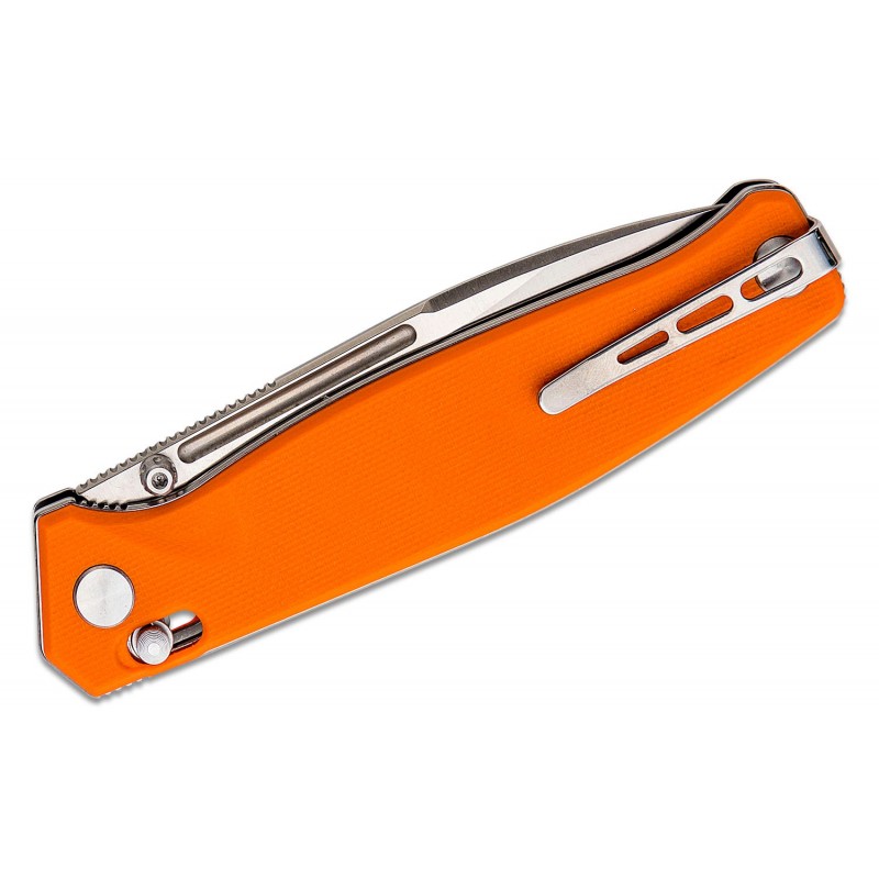 Real Steel Huginn Slide Lock Folding Knife - 3.66" VG-10 Satin DP Blade Orange G10 Handle Crossbar Lock
