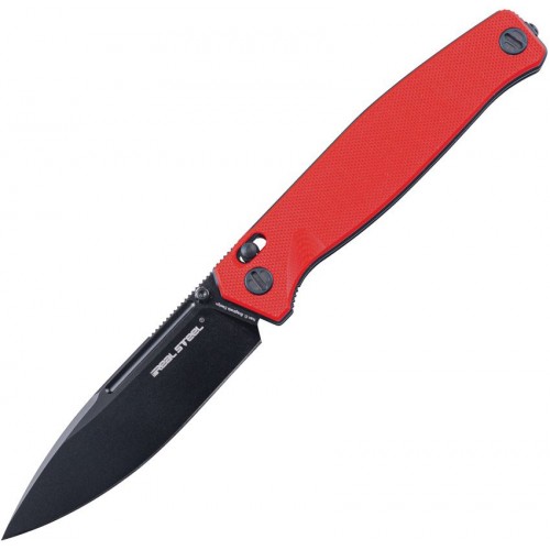 Real Steel Huginn Slide Lock Folding Knife - 3.66" Black VG-10 DP Blade Red G10 Handle Crossbar Lock