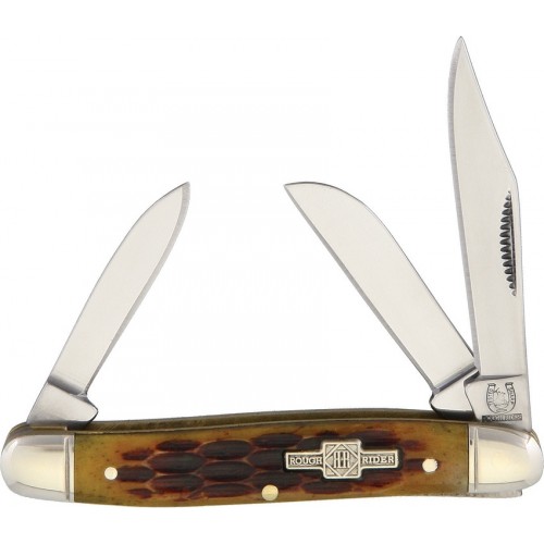 Rough Ryder UK EDC Small Stockman Amber Bone Pocket Knife - 2.75" Closed - Amber Jigged Bone Handle
