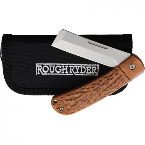 Rough Ryder APTA Folder Copper UK EDC Pocket Chisel Knife - 2.75" Satin Finish Blade, Hammered Copper Handle