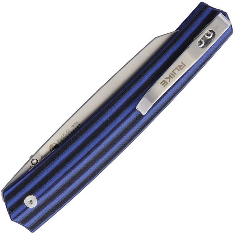 Ruike P865Q Linerlock Pocket Knife - 3.5" Stainless Steel Blade, Black and Blue G10 Handle, Pocket Clip