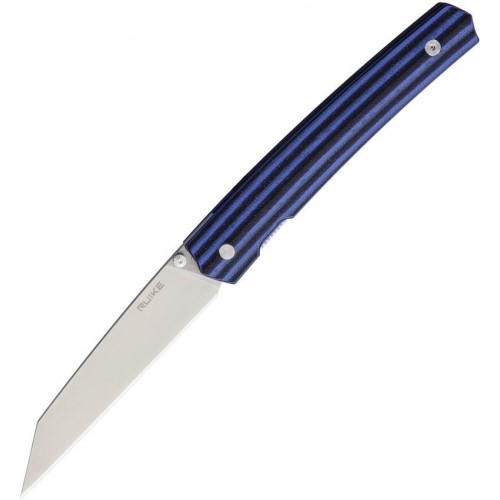 Ruike P865Q Linerlock Pocket Knife - 3.5" Stainless Steel Blade, Black and Blue G10 Handle, Pocket Clip
