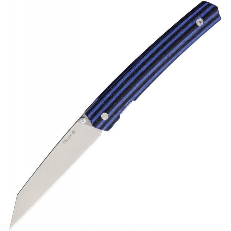 Ruike P865Q Linerlock Pocket Knife - 3.5" Stainless Steel Blade, Black and Blue G10 Handle, Pocket Clip