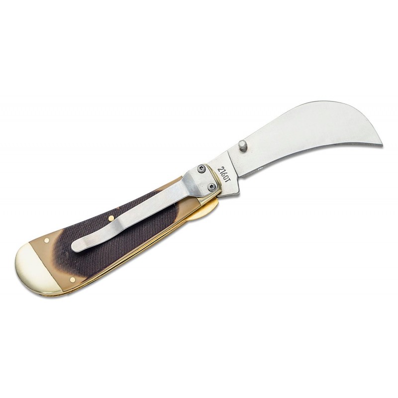Schrade 216OT Old Timer Pruner - 3" Satin Hawkbill Blade, Sawcut Delrin Handles with Nickel Bolsters