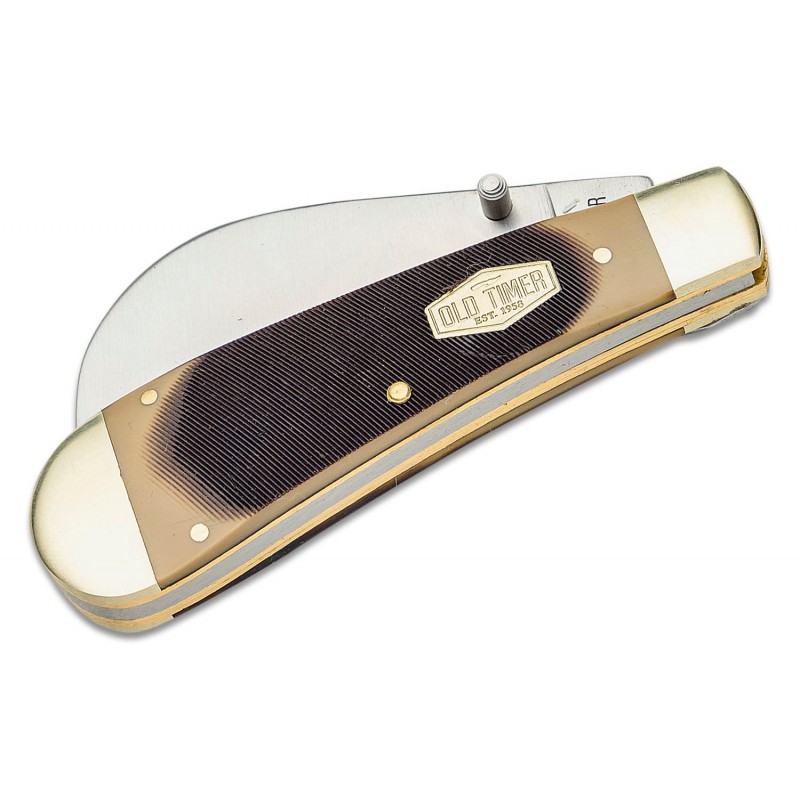 Schrade 216OT Old Timer Pruner - 3" Satin Hawkbill Blade, Sawcut Delrin Handles with Nickel Bolsters