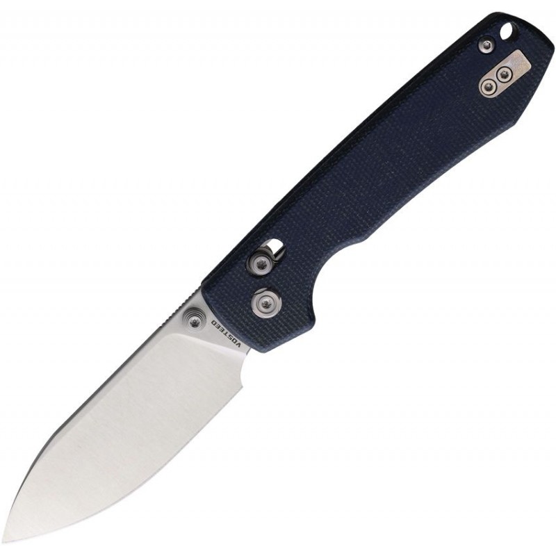 Vosteed Raccoon Crossbar Lock Folding Knife - 3.25" Sandvik 14C28N Satin DP Blade Blue Jeans Micarta Handle