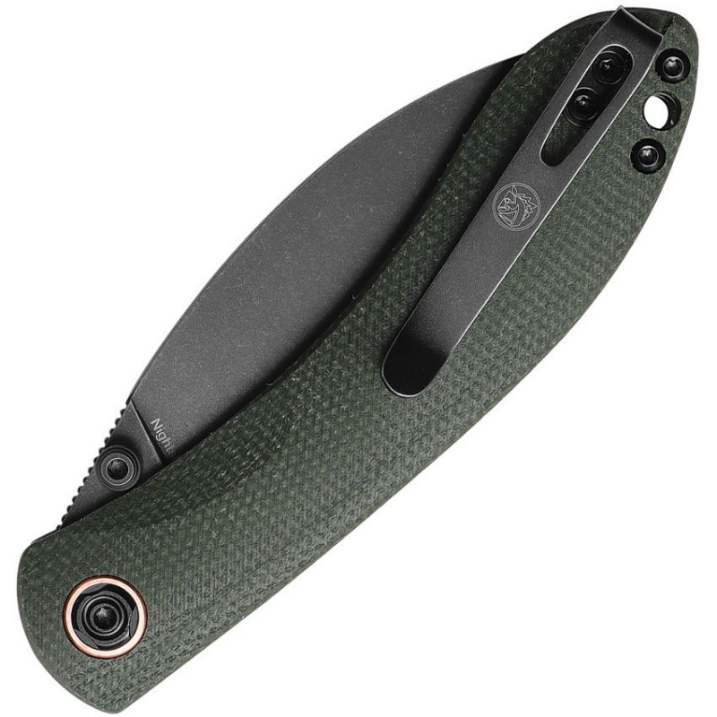 Vosteed Nightshade TS Shillin Folding Knife - 3.25" Black Blade Green Canvas Micarta Handle